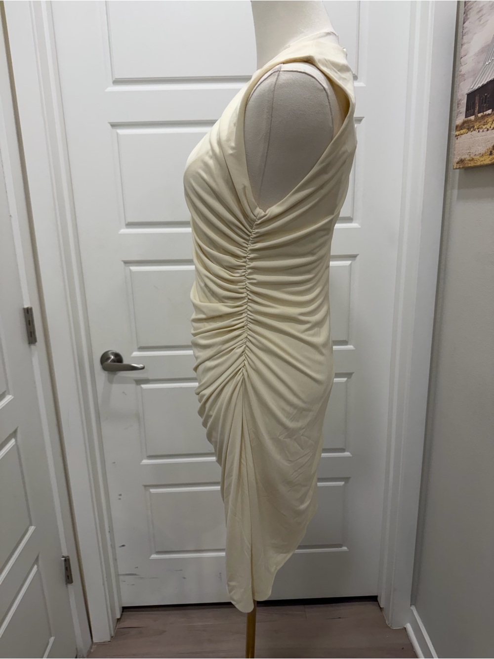 Zara Sleeveless Gathered Side Shift Old Money Dress - Cream - Picture 7 of 8